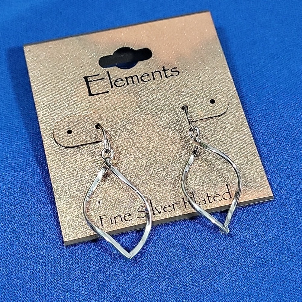 Elements‎ Fine Silver Plated Earring Twisted Dangle Hooks Minimalist New